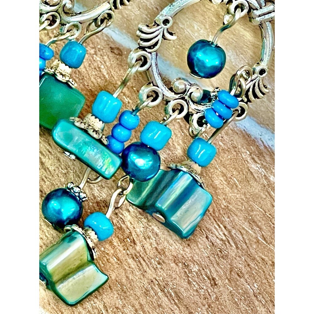 Handmade Boho Turquoise Beaded Dangle Earrings By Elegantique Artisan Design - Picture 7 of 8